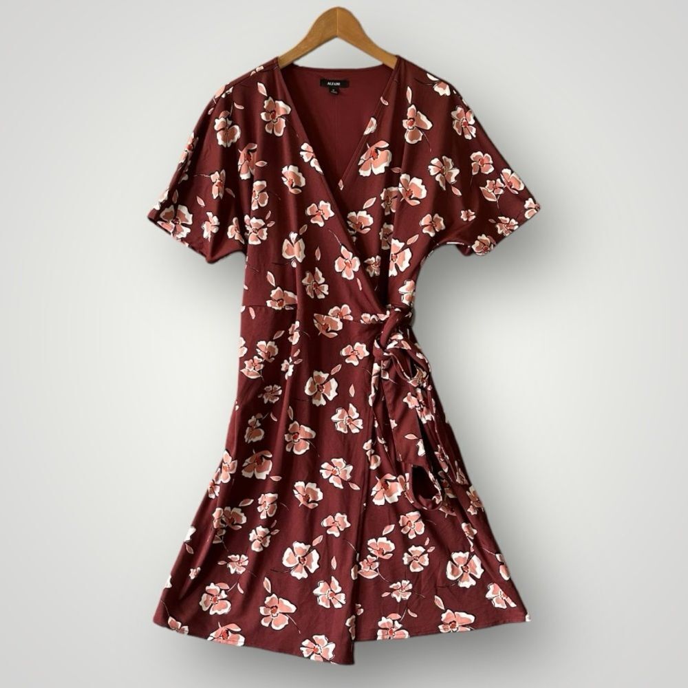 Alfani Floral Wrap Dress - Burgundy and Pink